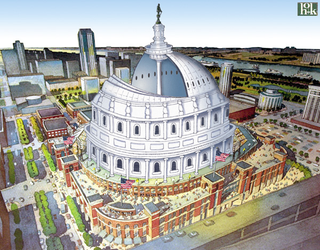 An architectural firm's proposal for a new retractable-dome capitol.